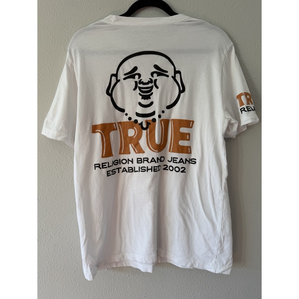 True Religion Men Short Sleeve Shirt Buddha Size Medium White Light Weight
